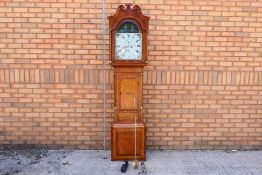 An early 19th century 8-day longcase clock, oak and crossbanded mahogany case with ¾ length door,