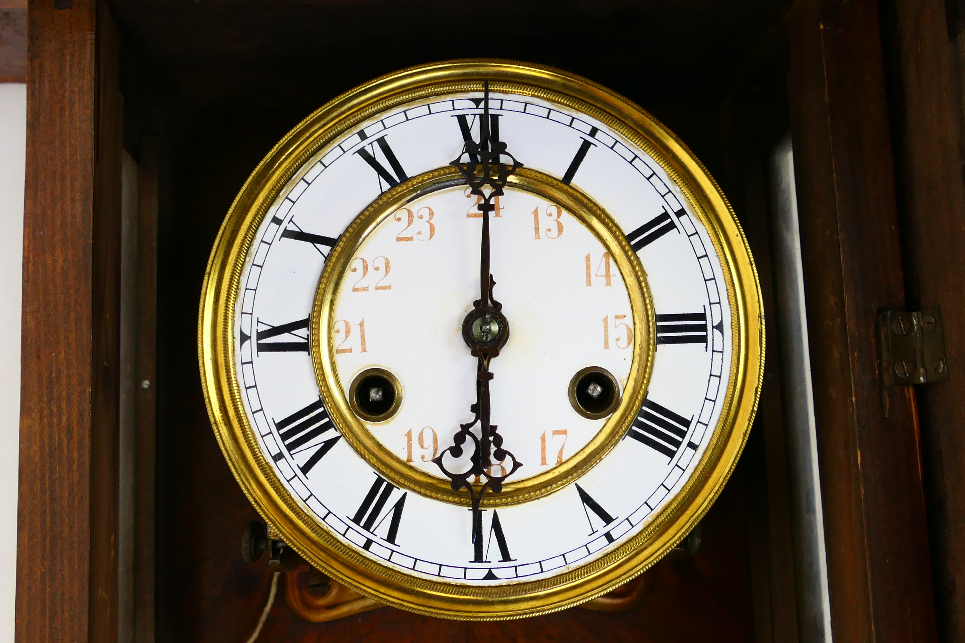 A Vienna style wall clock, the case with turned decoration, glazed door, - Image 3 of 5