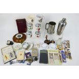 A mixed lot of collectables to include barometer, illustrated book on flowers, plated ware,