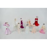 A collection of lady figures, predominantly Coalport, largest approximately 22 cm (h).