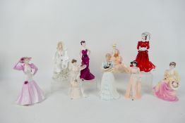 A collection of lady figures, predominantly Coalport, largest approximately 22 cm (h).
