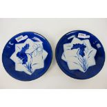 A pair of Chinese blue and white plates with floral decoration,