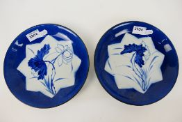 A pair of Chinese blue and white plates with floral decoration,
