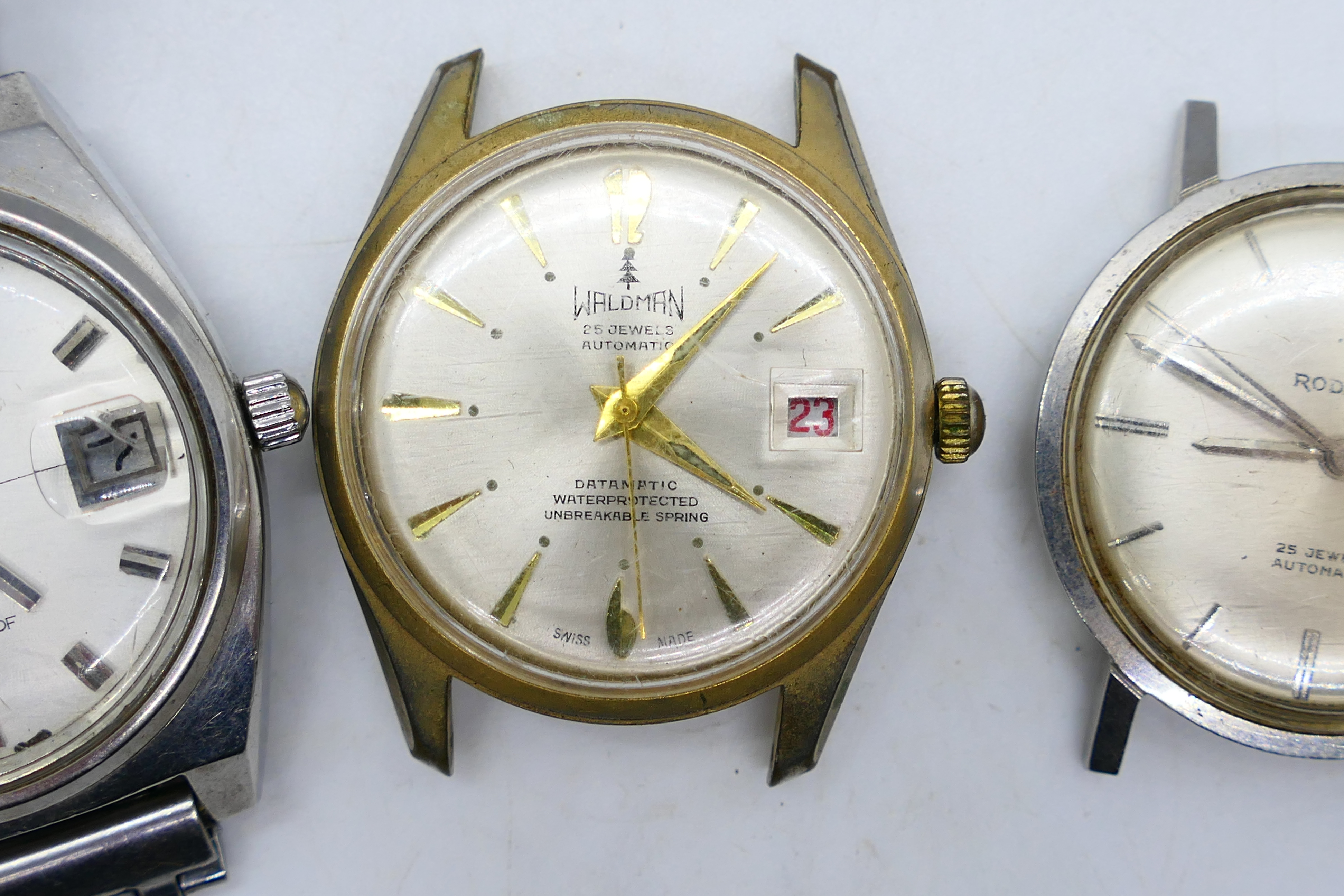 Three gentleman's wrist watches to include Waldman, Rodania (both lacking straps) and other. - Image 3 of 5