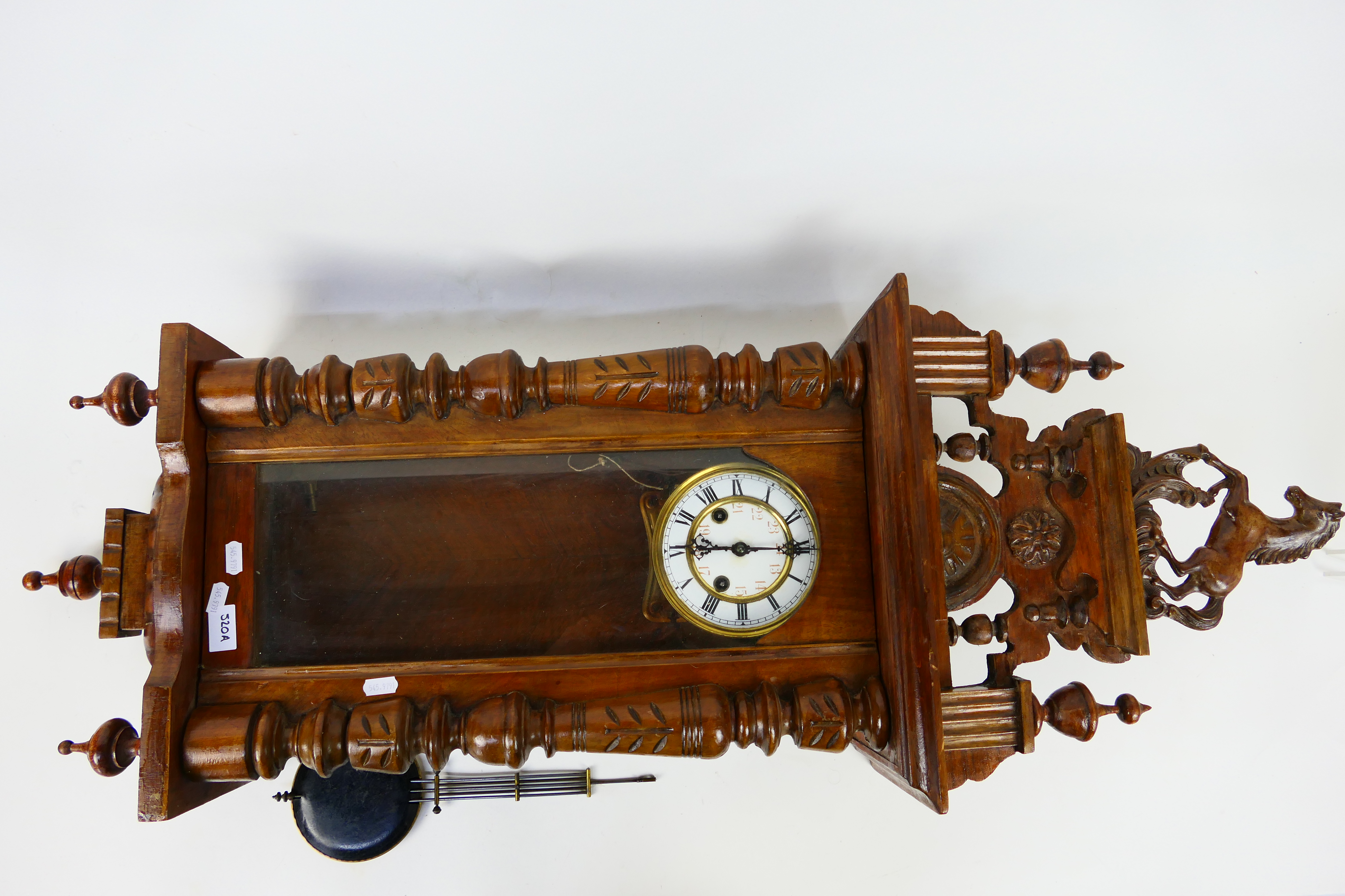 A Vienna style wall clock, the case with turned decoration, glazed door, - Image 2 of 5