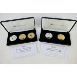 Two Jubilee Mint V-E Day 70th Anniversary coin sets comprising a three coin silver proof £5 coin