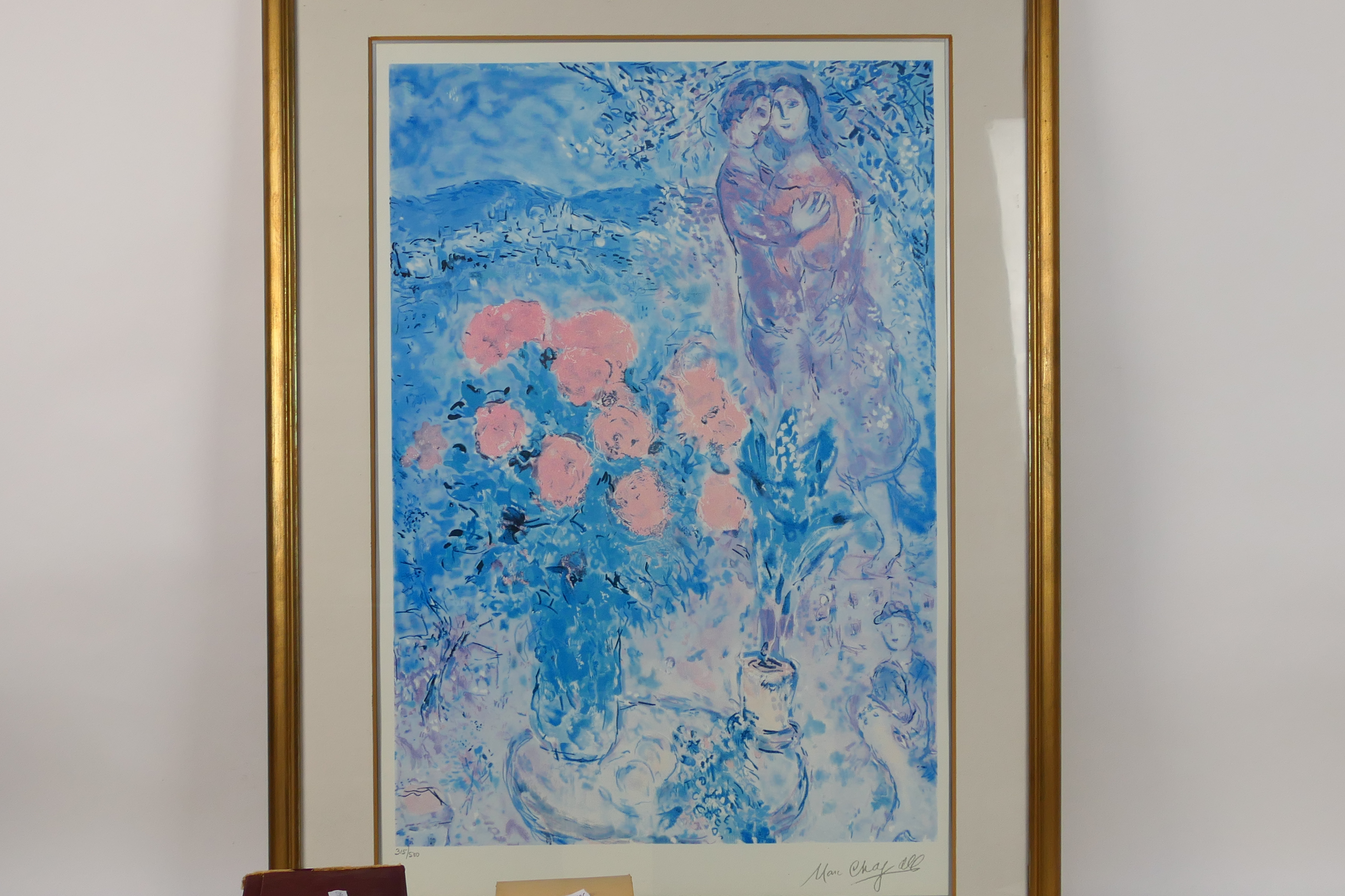 A limited edition print after Marc Chagall entitled Red Bouquet With Lovers, numbered 315/500, - Image 3 of 6