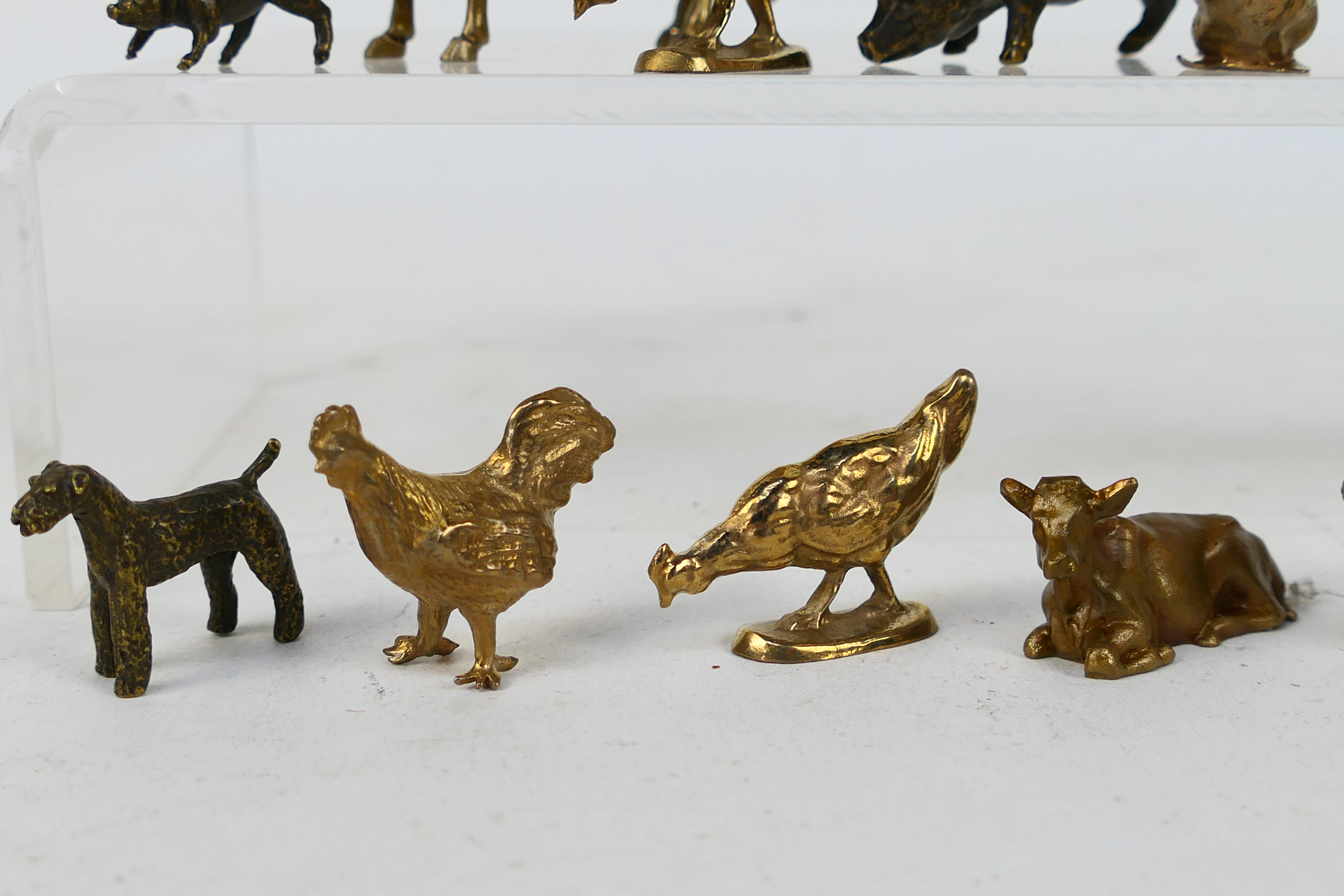 A collection of bronze figures of animals to include horse, bull / cows, sheep, birds, - Image 4 of 5