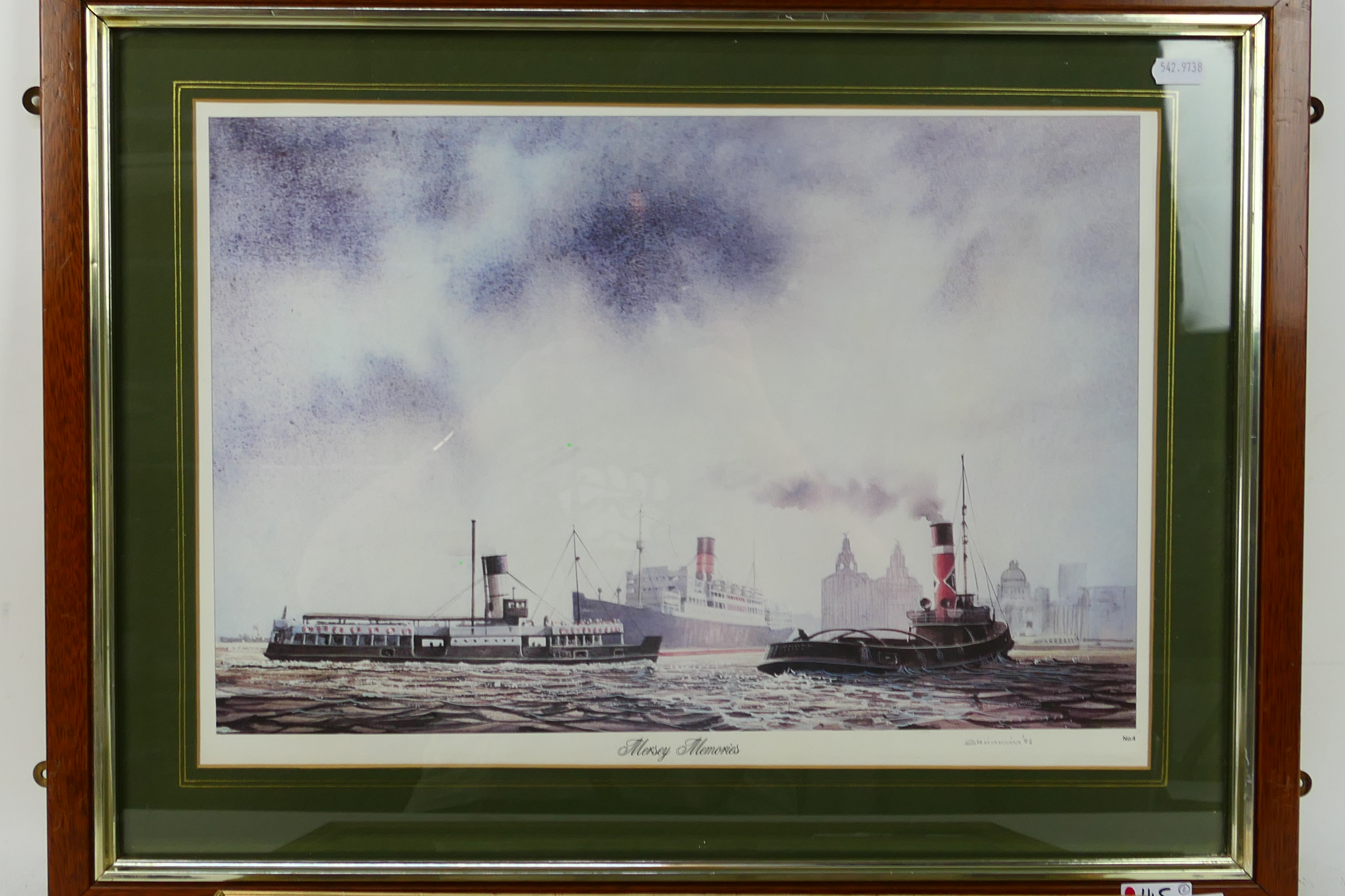 A print depicting boats on the River Mersey, mounted and framed under glass, - Image 2 of 5