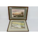 Two watercolour landscape scenes, each signed by the artist, mounted and framed under glass,
