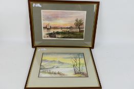 Two watercolour landscape scenes, each signed by the artist, mounted and framed under glass,