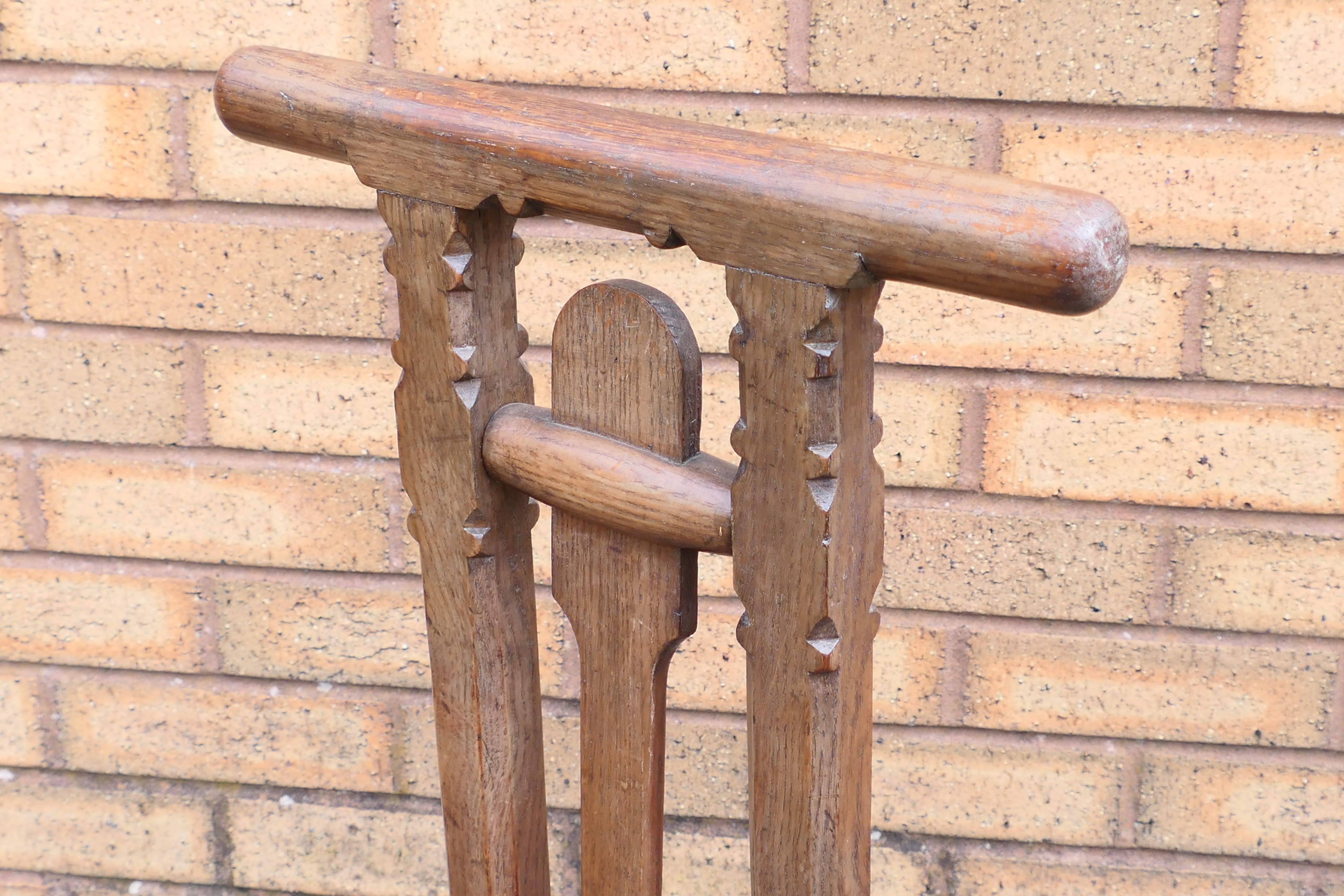 An oak boot jack with two handled top with twin columns and carved recess for boot heel, - Image 3 of 4