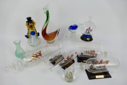 Glassware to include glass ships in bottles, Murano style glass, Caithness vase and other,