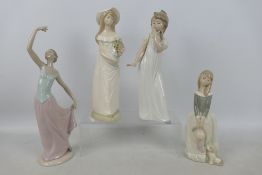 Four Spanish porcelain figures to include Nao, largest approximately 34 cm (h).
