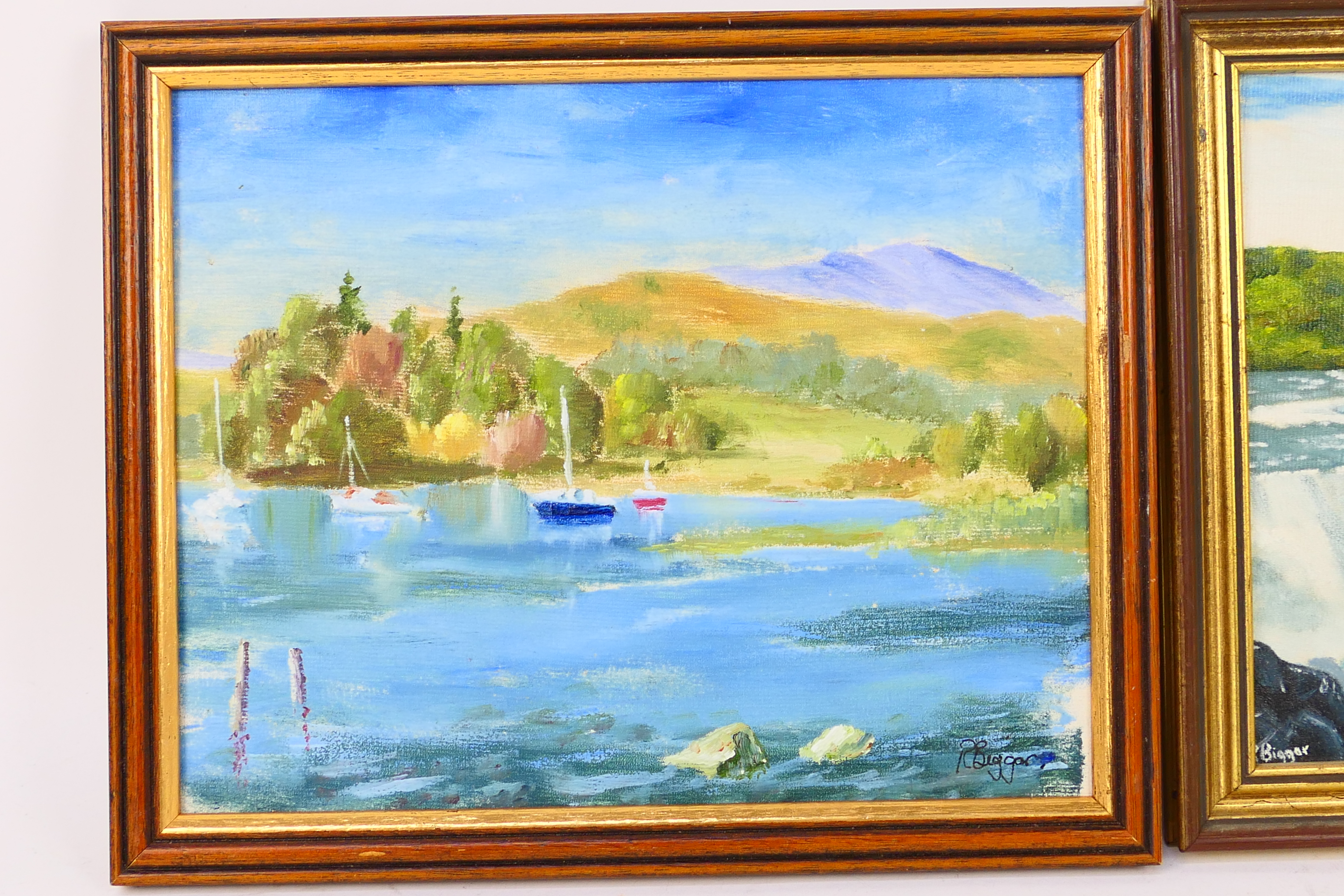 Two oil on board landscape scenes, signed by the artist, approximately 20 cm x 25 cm. - Image 2 of 7