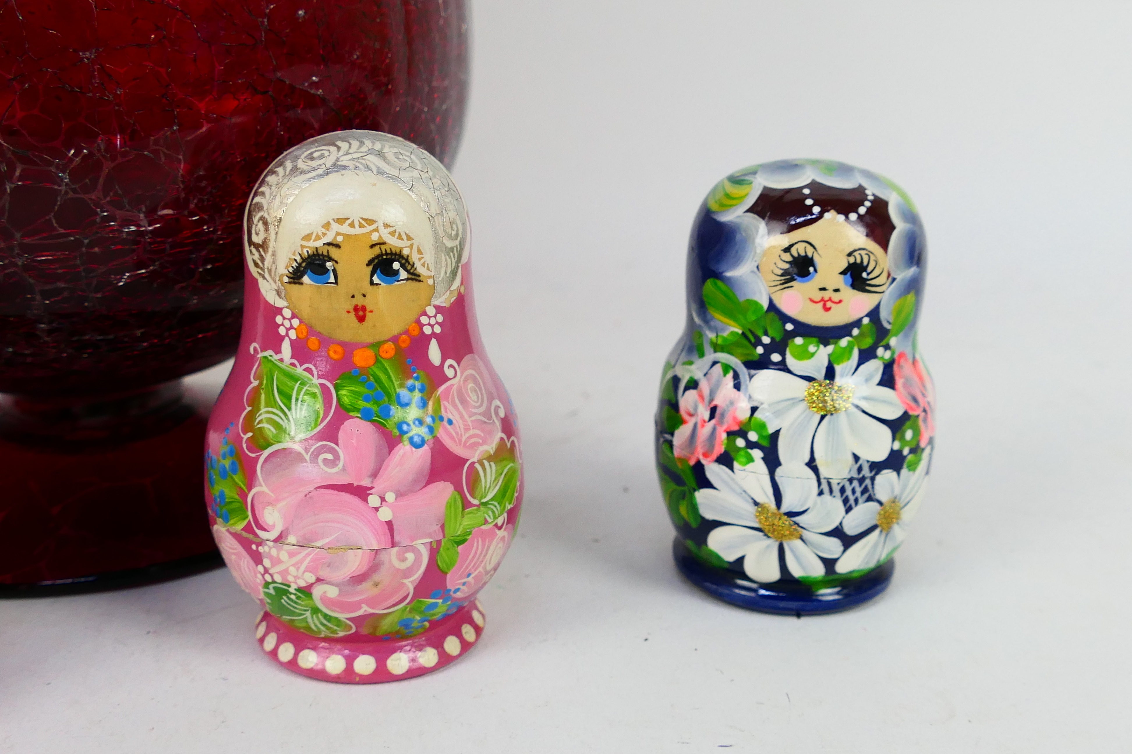 A decorative windlight candle holder, 30 cm (h) and four set of Russian matryoshka nesting dolls, - Image 3 of 3