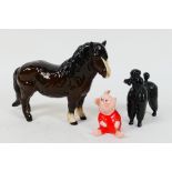 Beswick - Lot to include a Shetland pony figure, poodle and a Walt Disney Piglet figure,