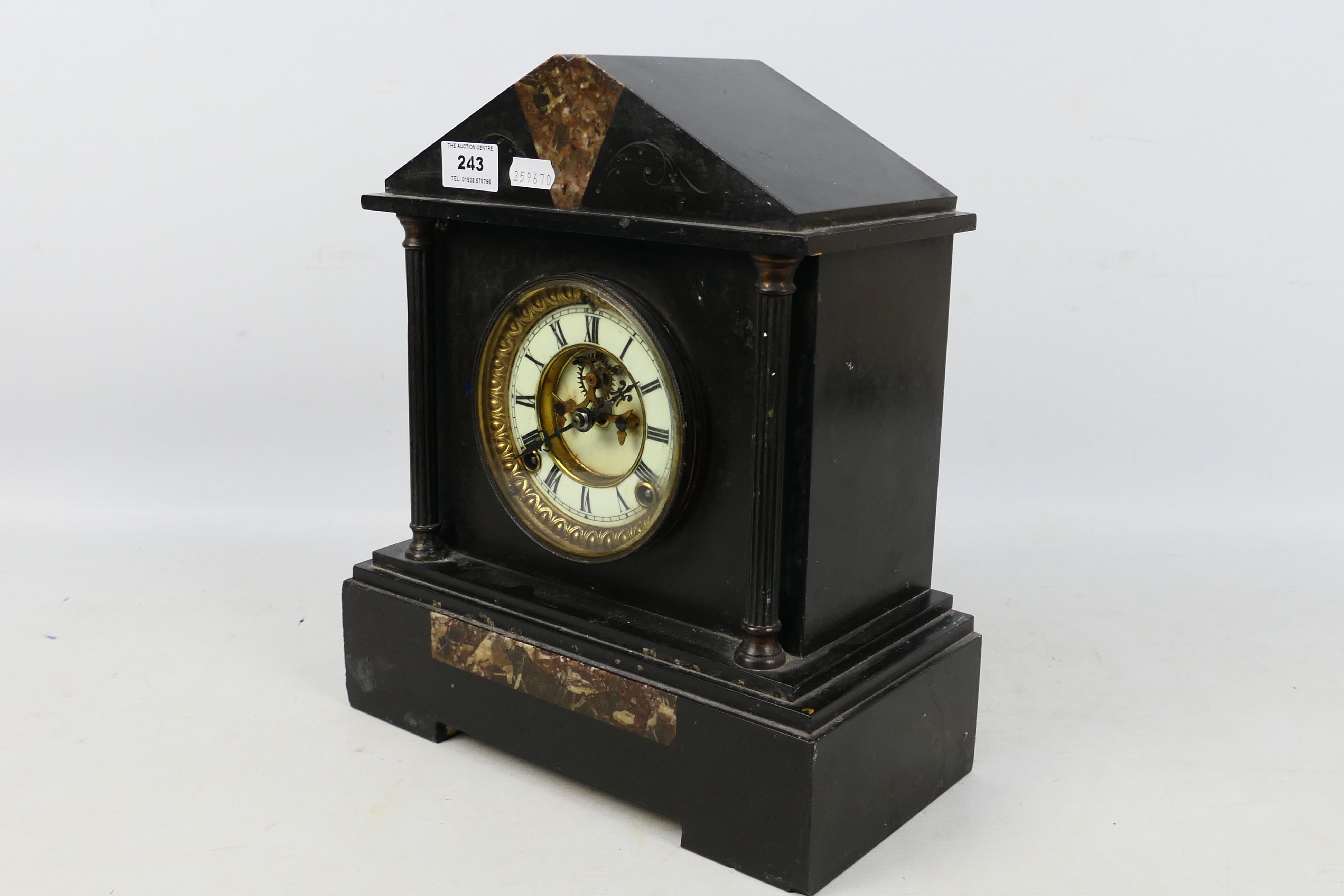 A late 19th or early 20th century black marble cased mantel clock by Ansonia, - Image 3 of 5