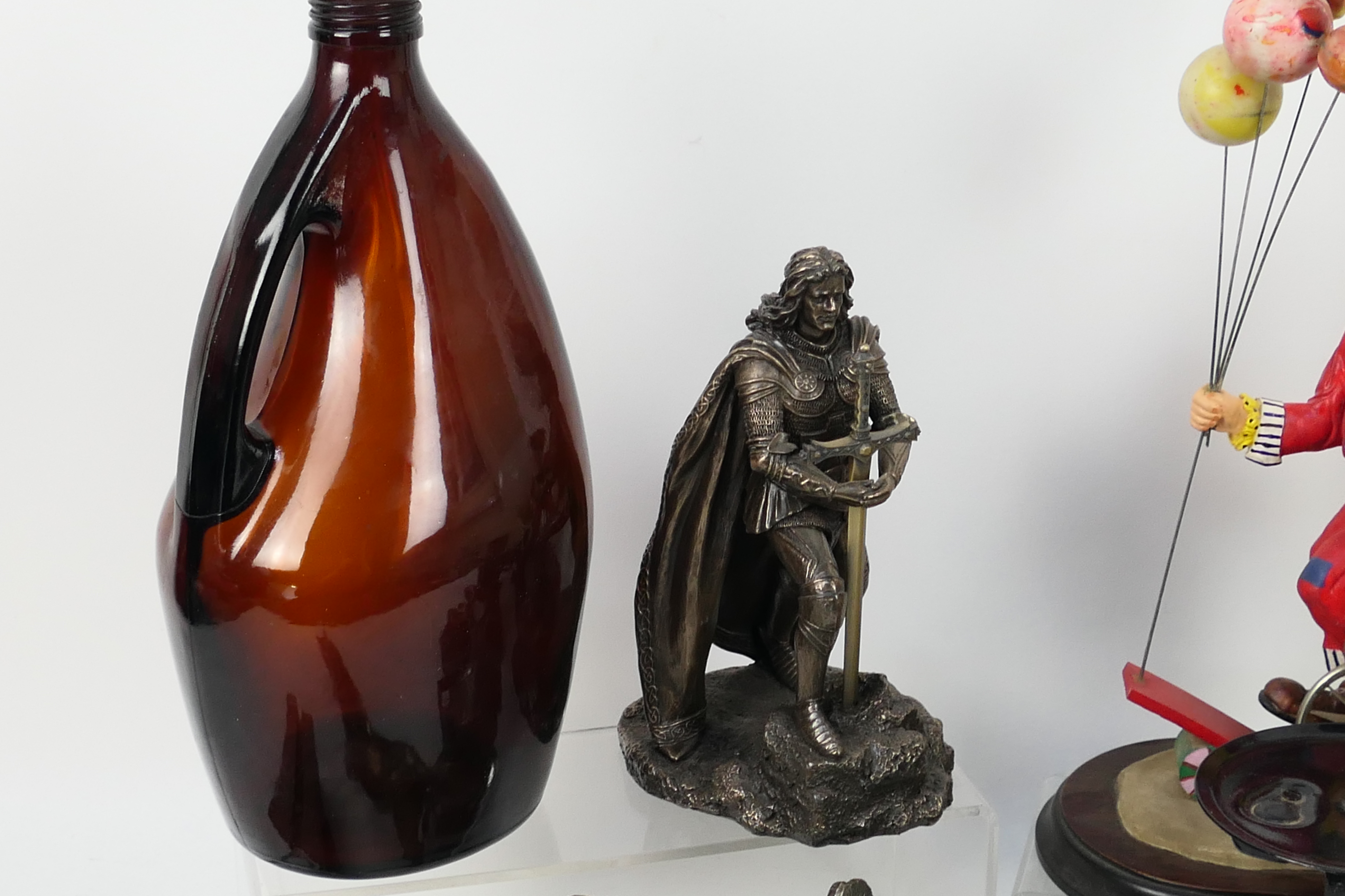 A mixed lot to include converted oil lamp, clown figure, scales, novelty table lighter and similar. - Image 2 of 6