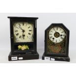 A pair of interesting kitchen shelf clocks, one with alarm feature,