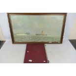 John Cromby - A framed oil on canvas depicting the Liverpool skyline with the Birkenhead Ferry