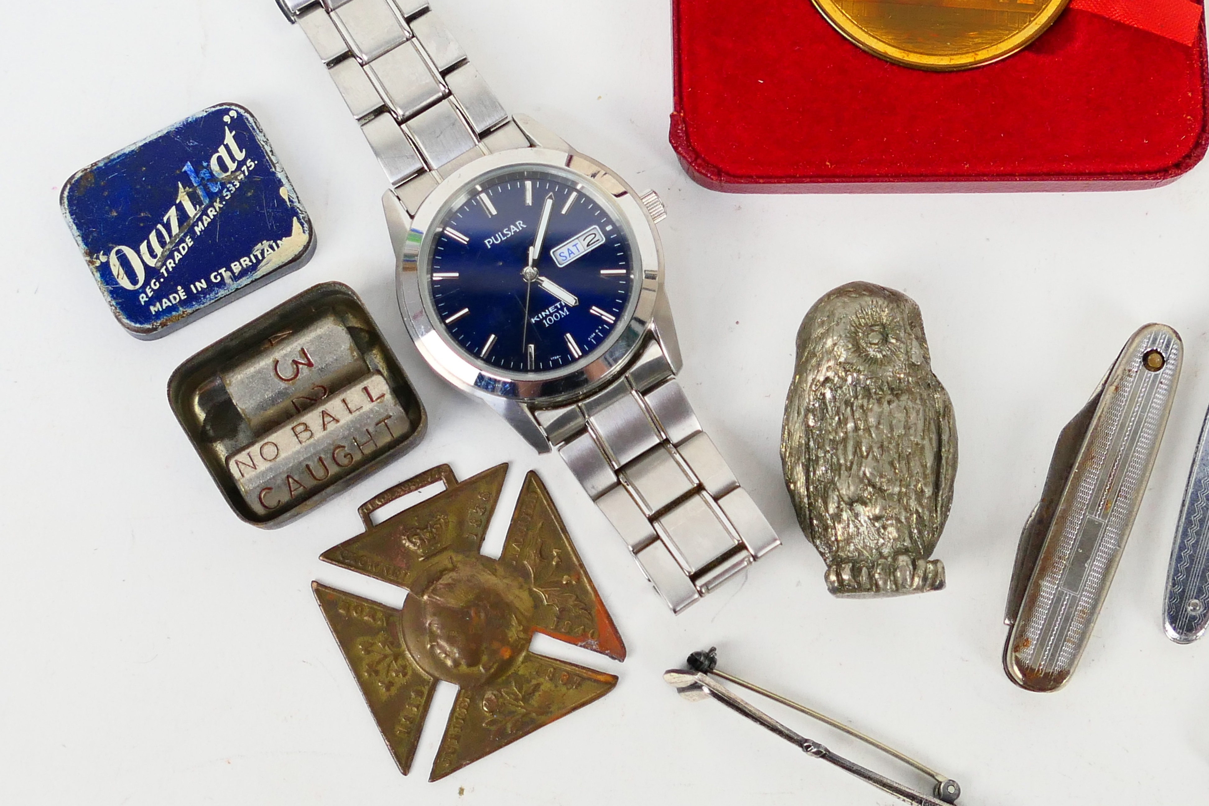 Lot to include wrist watch, gold plated full hunter pocket watch (A/F), penknives, - Image 2 of 6