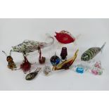 Glassware to include Murano style fish, paperweights, vase and similar,