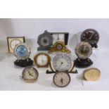 A quantity of vintage desk and mantel clocks to include Smiths, Vega, Metamec and other.