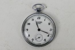 A Sekonda 18 jewel, white metal pocket watch,