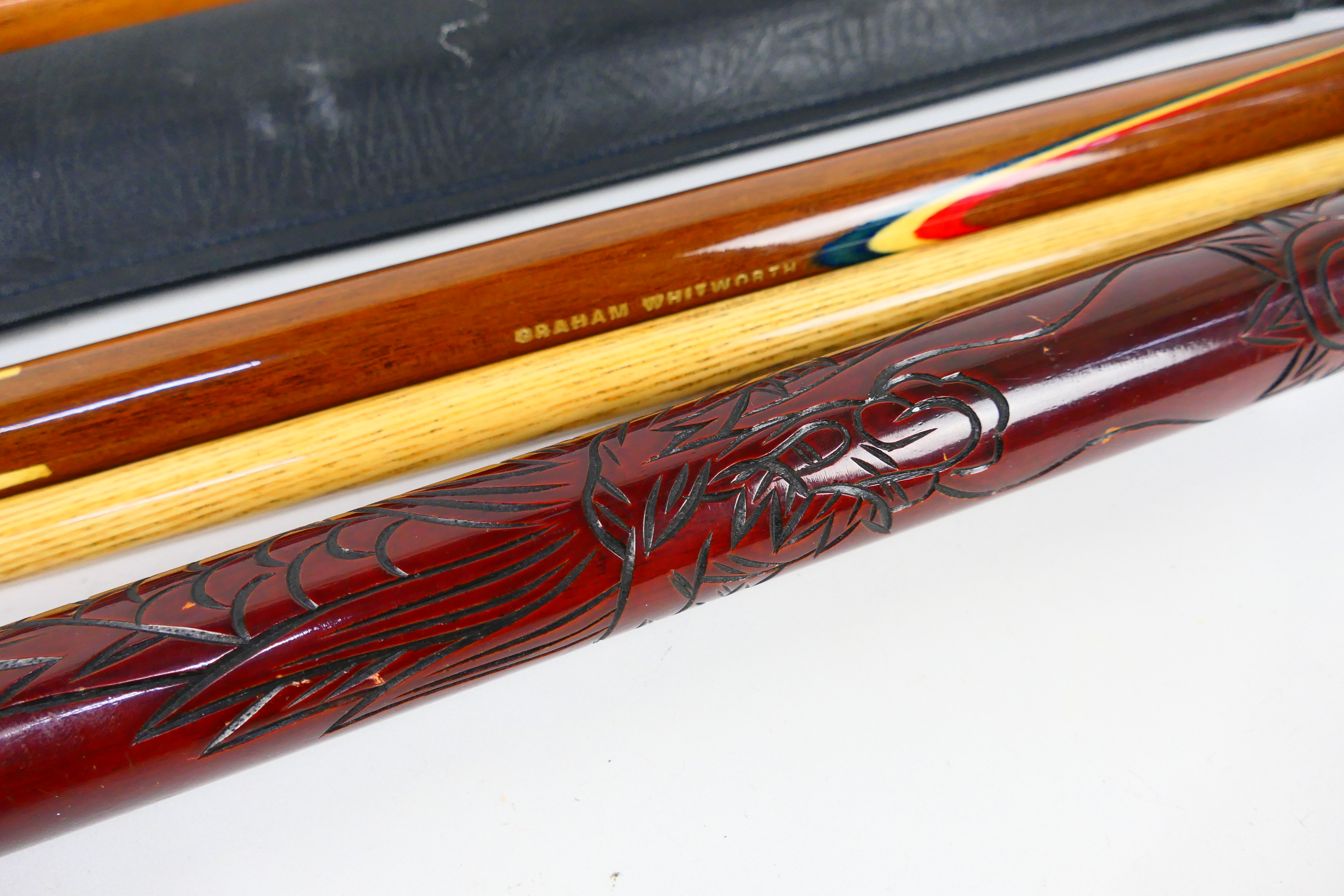 Three vintage pool cues comprising two Riley examples, - Image 3 of 6