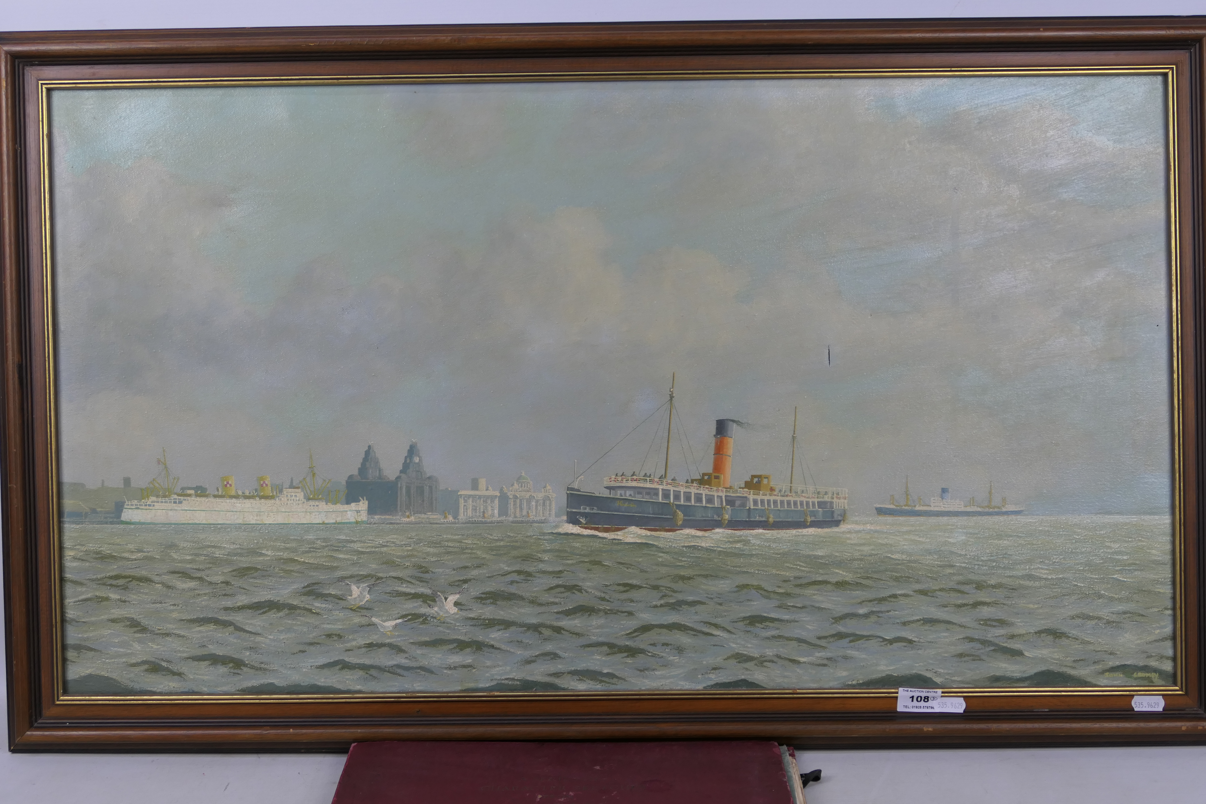 John Cromby - A framed oil on canvas depicting the Liverpool skyline with the Birkenhead Ferry - Image 2 of 8