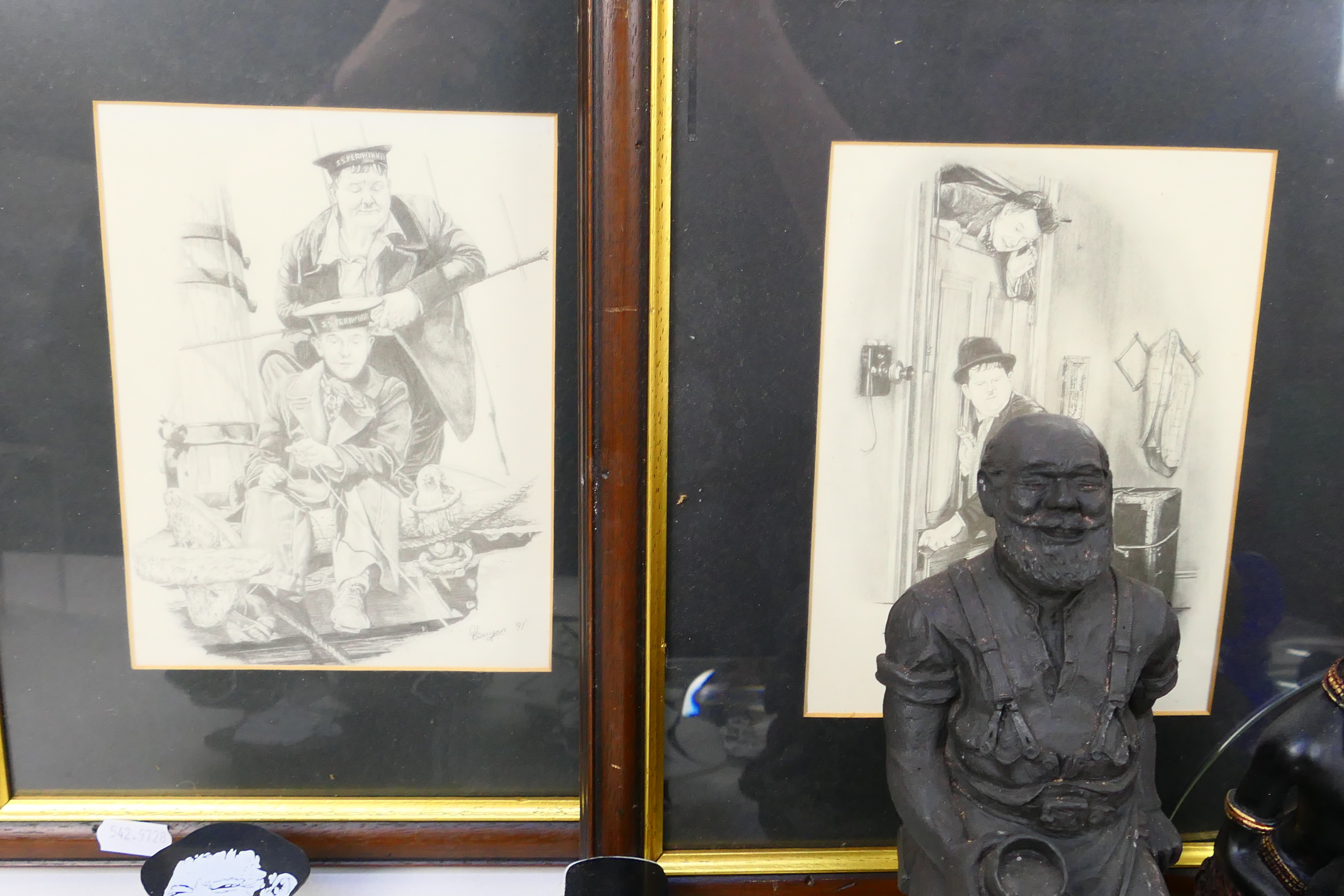 A mixed lot to include paperweights, Laurel & Hardy prints and wall clocks, various ornaments, - Image 7 of 7