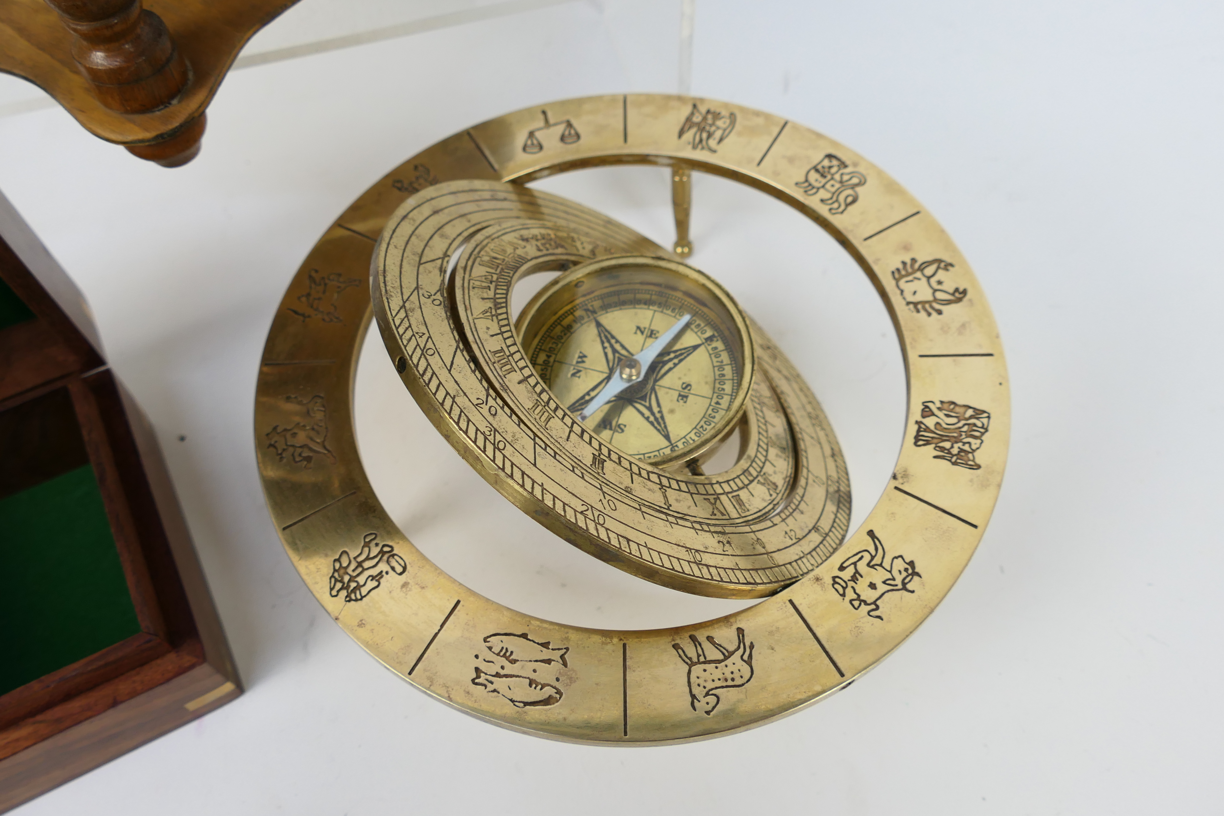 A brass compass marked Nauticalia London contained in wooden case, - Image 3 of 4