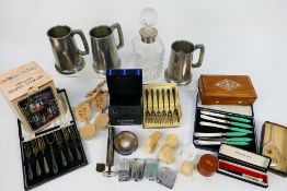 Mixed collectables to include cased / boxed flatware, decanter with white metal mount,