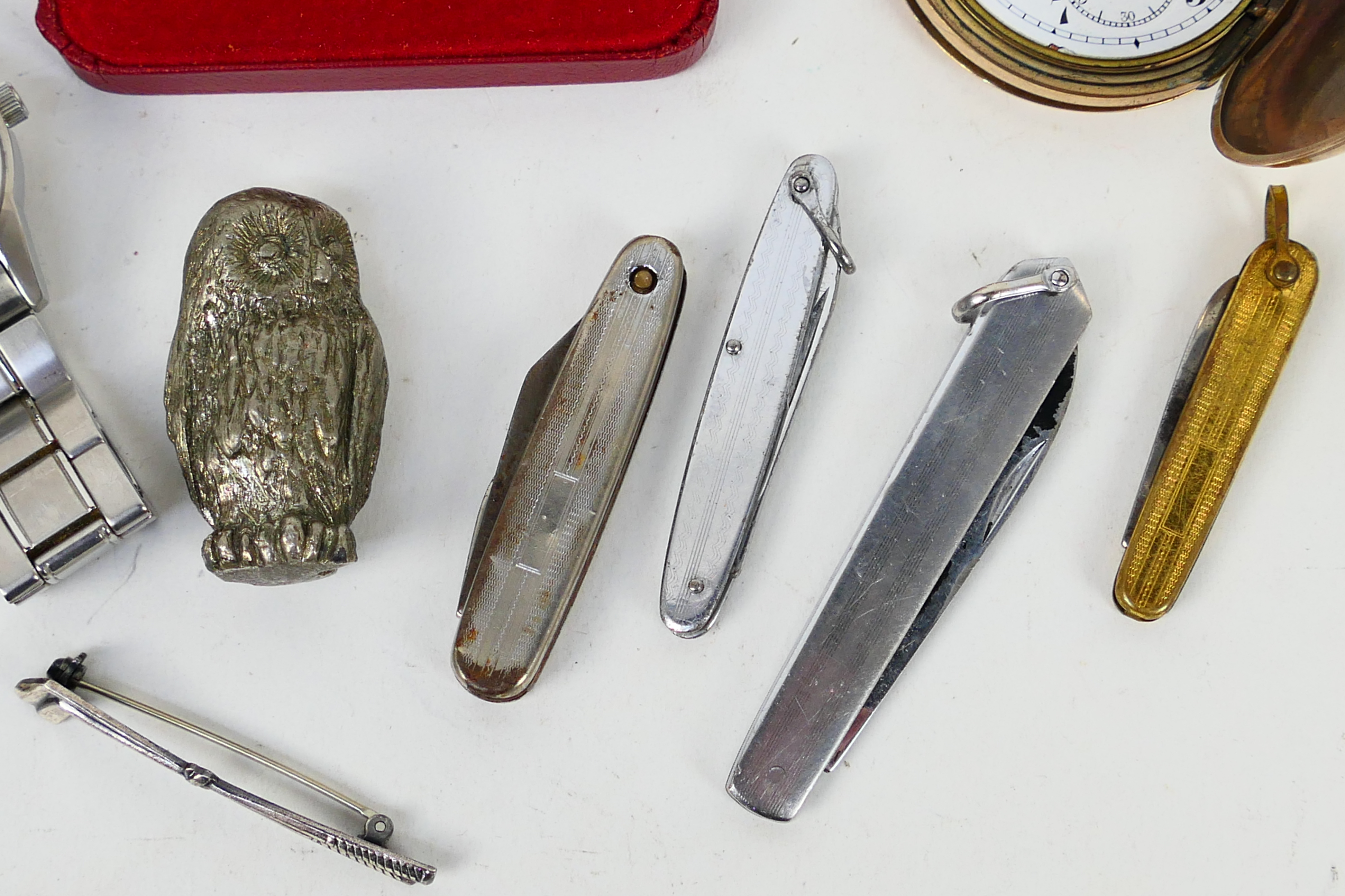 Lot to include wrist watch, gold plated full hunter pocket watch (A/F), penknives, - Image 4 of 6