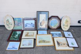 A collection of framed pictures, various image sizes.