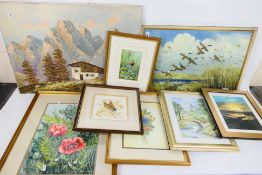 Lot to include framed watercolours, oil