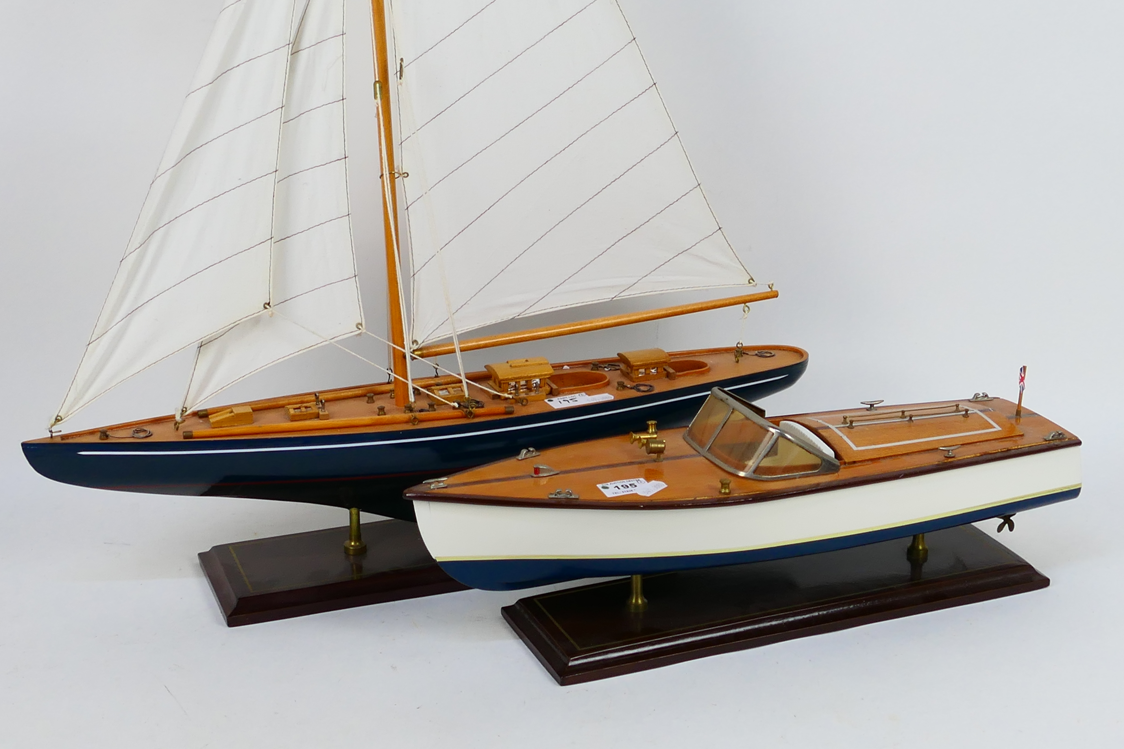 Two decorative model boats mounted to display plinths, largest approximately 87 cm x 61 cm. [2]. - Image 2 of 6