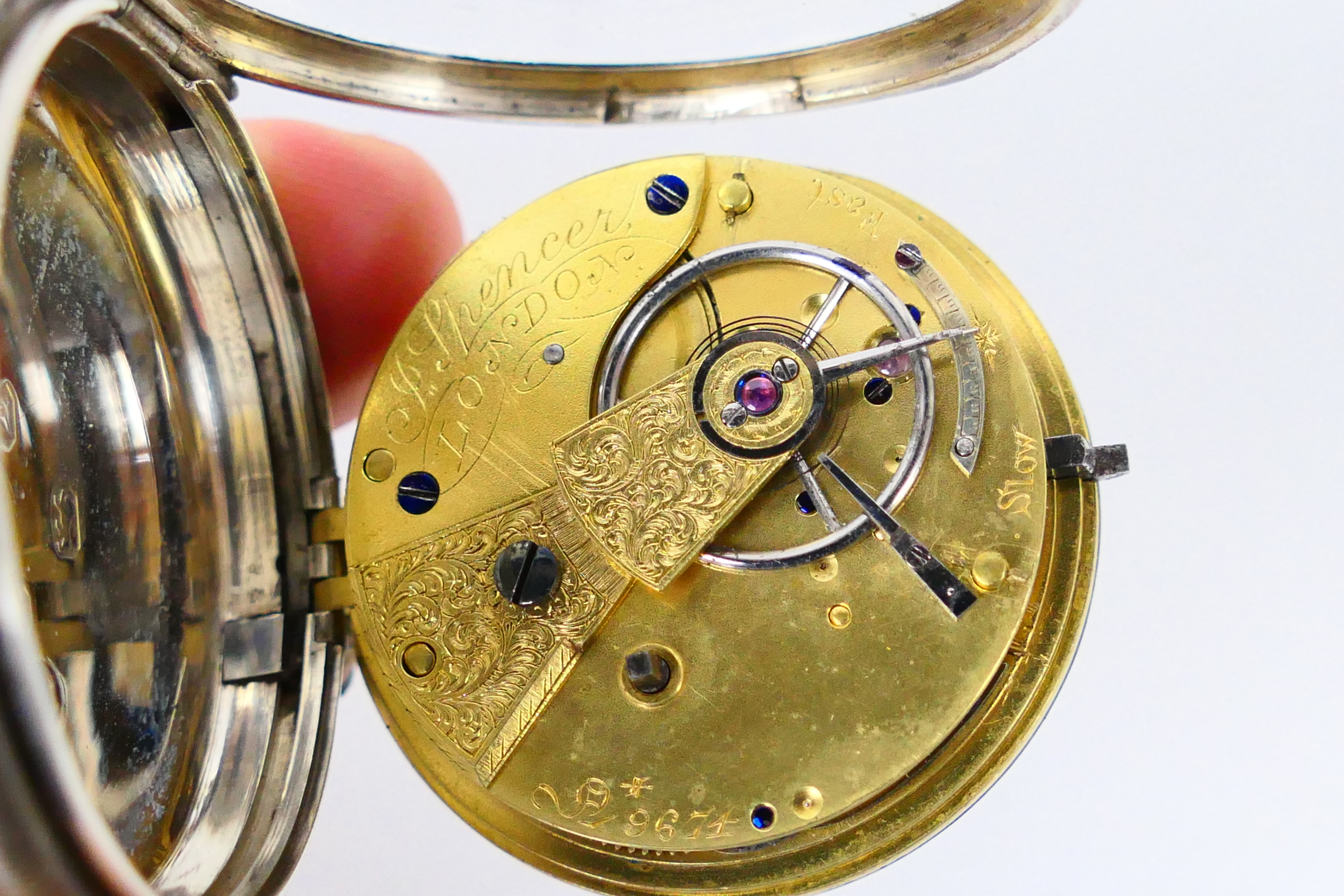 Two small silver cased open face pocket watches, the first with profusely engraved case, - Image 6 of 6