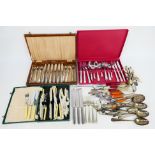 Mixed flatware, loose and cased to include three Cunard White Star Line knives and forks,