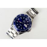 A gentleman's stainless steel Orient automatic 200m divers watch with blue bezel and dial,