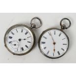 Two small silver cased open face pocket watches, the first with profusely engraved case,