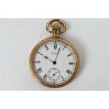 A gold plated Waltham open face pocket watch,