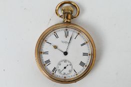 A gold plated Waltham open face pocket watch,