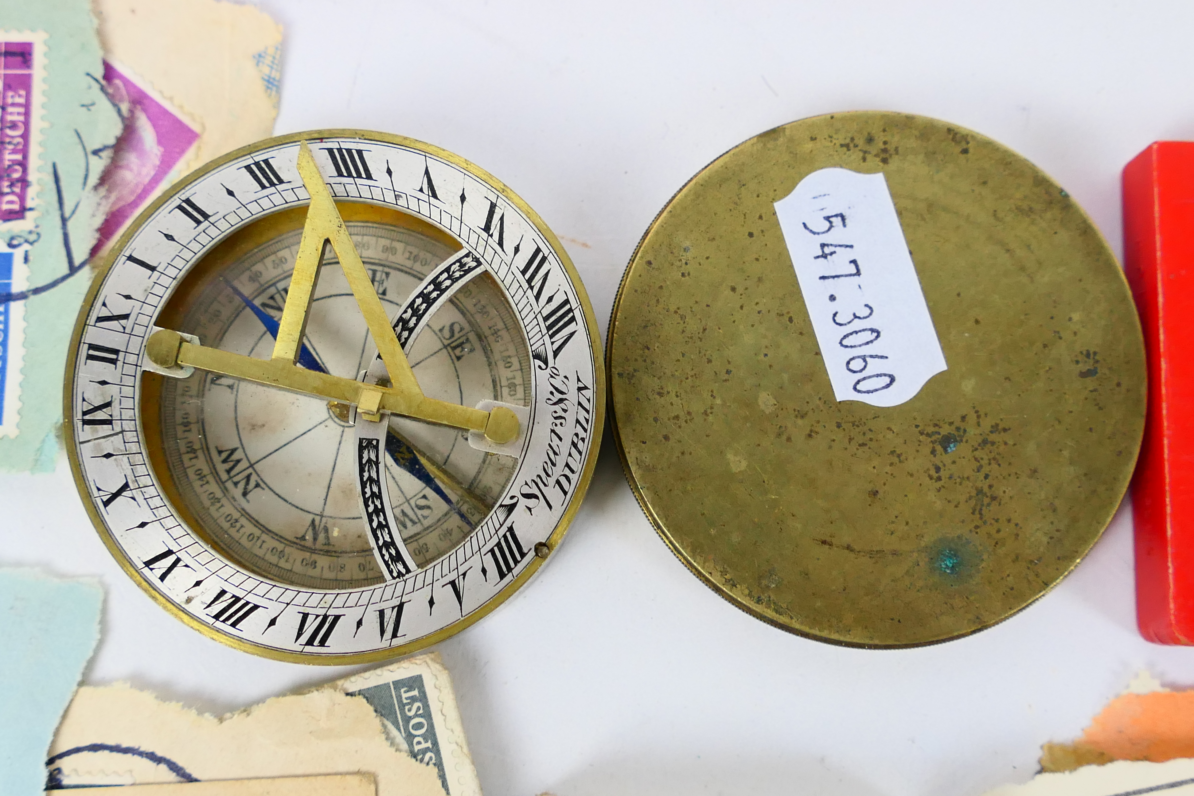 A brass cased pocket sundial compass, marked Spears & Co Dublin, 5. - Image 2 of 6