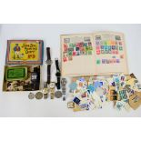 Lot to include stamps, loose and one album, wrist watches,