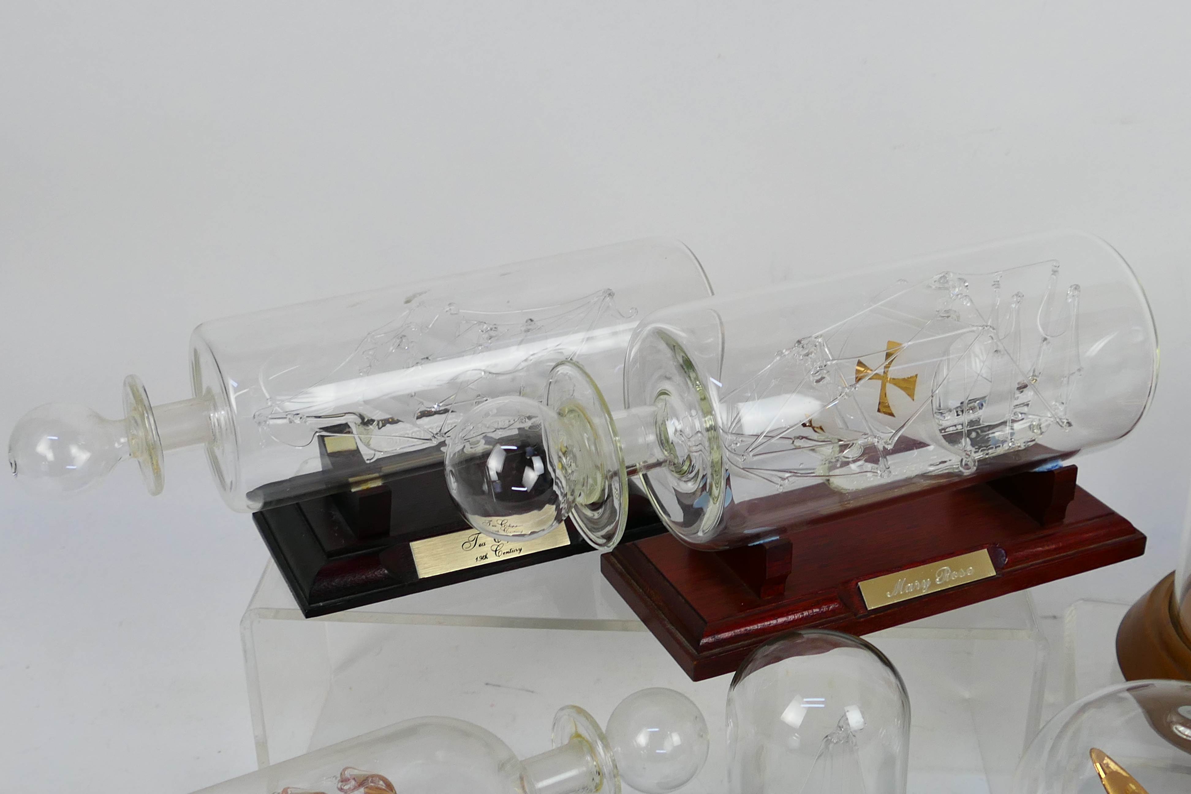 Various decorative ships in bottles, under glass domes, glass Spitfire in sphere and other. - Image 3 of 5