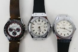 Three gentleman's Jaragar automatic wrist watches (two with partial strap).