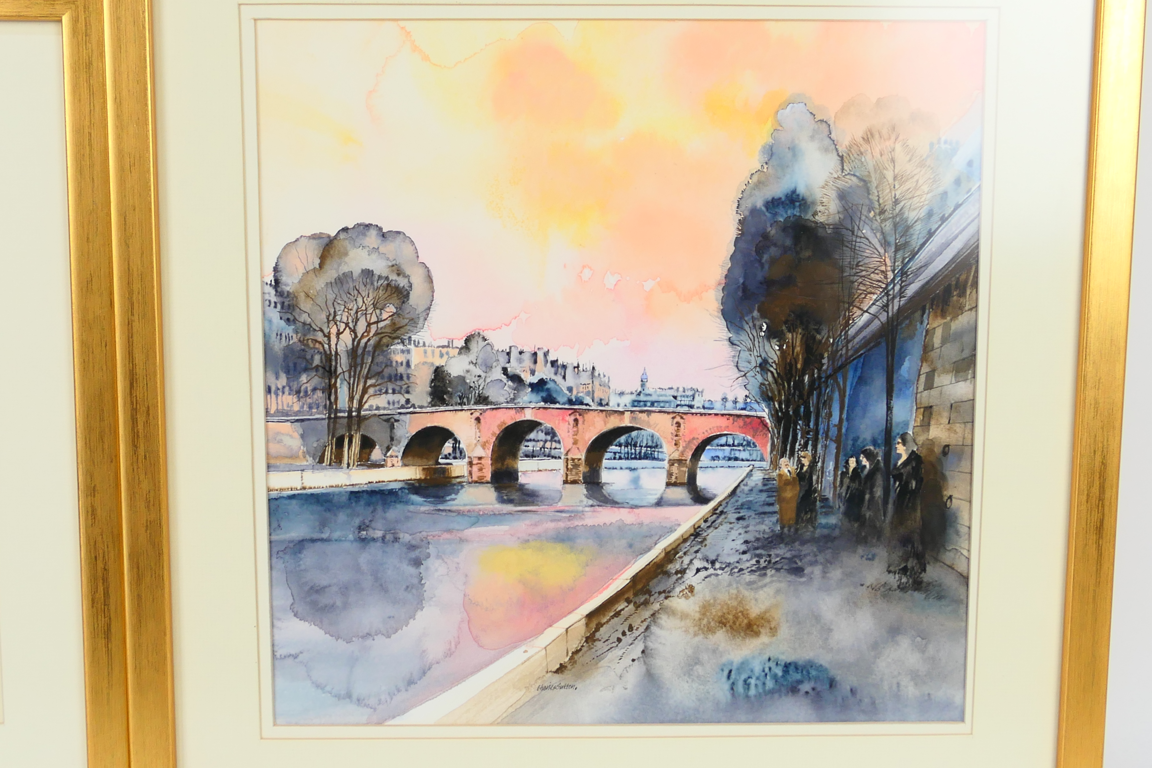 Two watercolour and ink riverside landscape scenes signed by the artist Charles Sutton, - Image 3 of 6