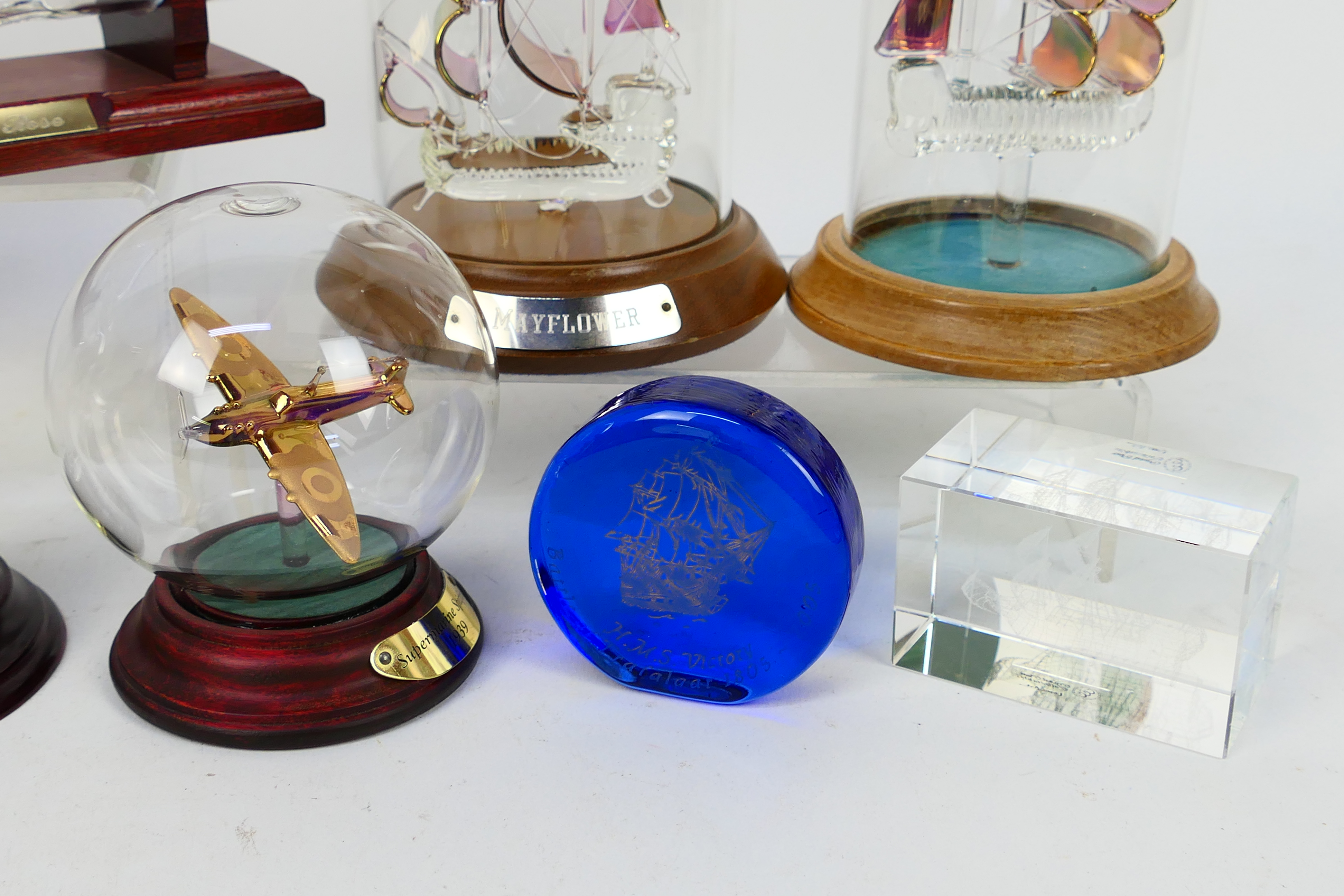 Various decorative ships in bottles, under glass domes, glass Spitfire in sphere and other. - Image 5 of 5